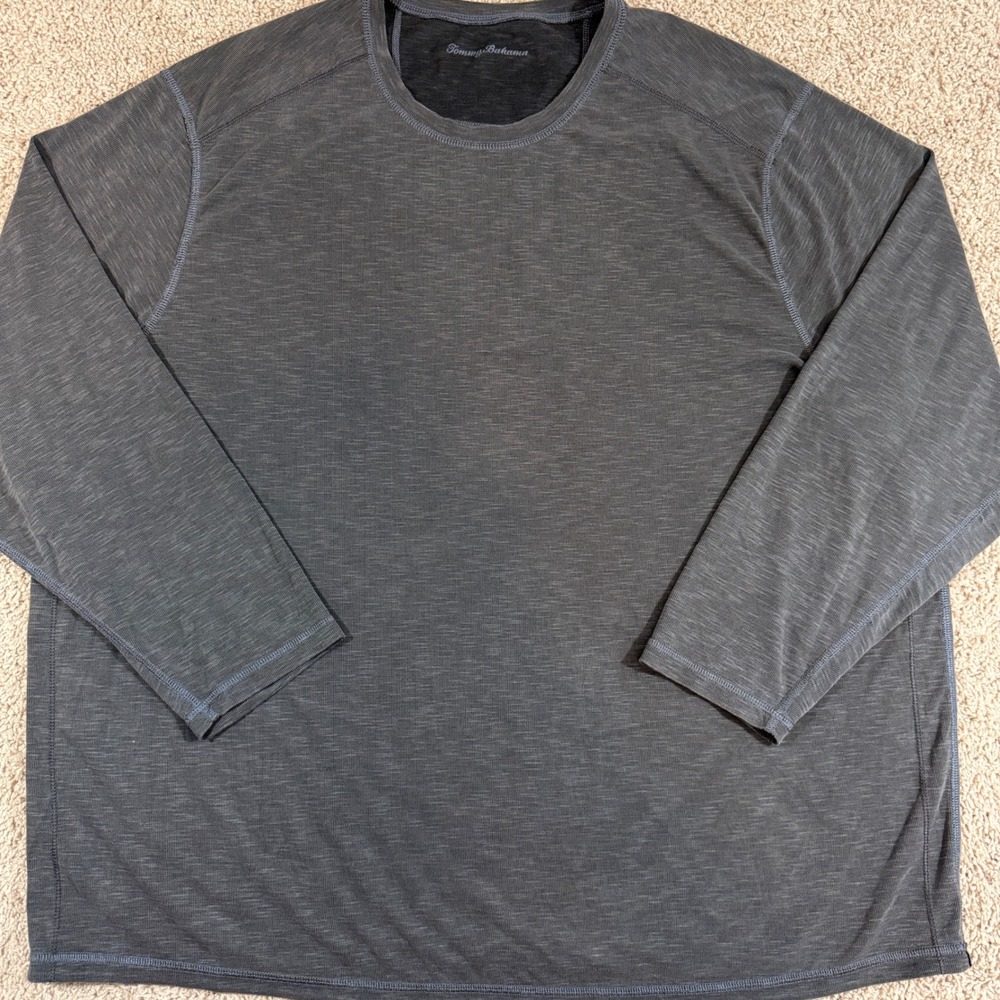 Tommy Bahama Long Sleeve Shirt Mens XXL Gray Excellent Slub Knit Crew Neck